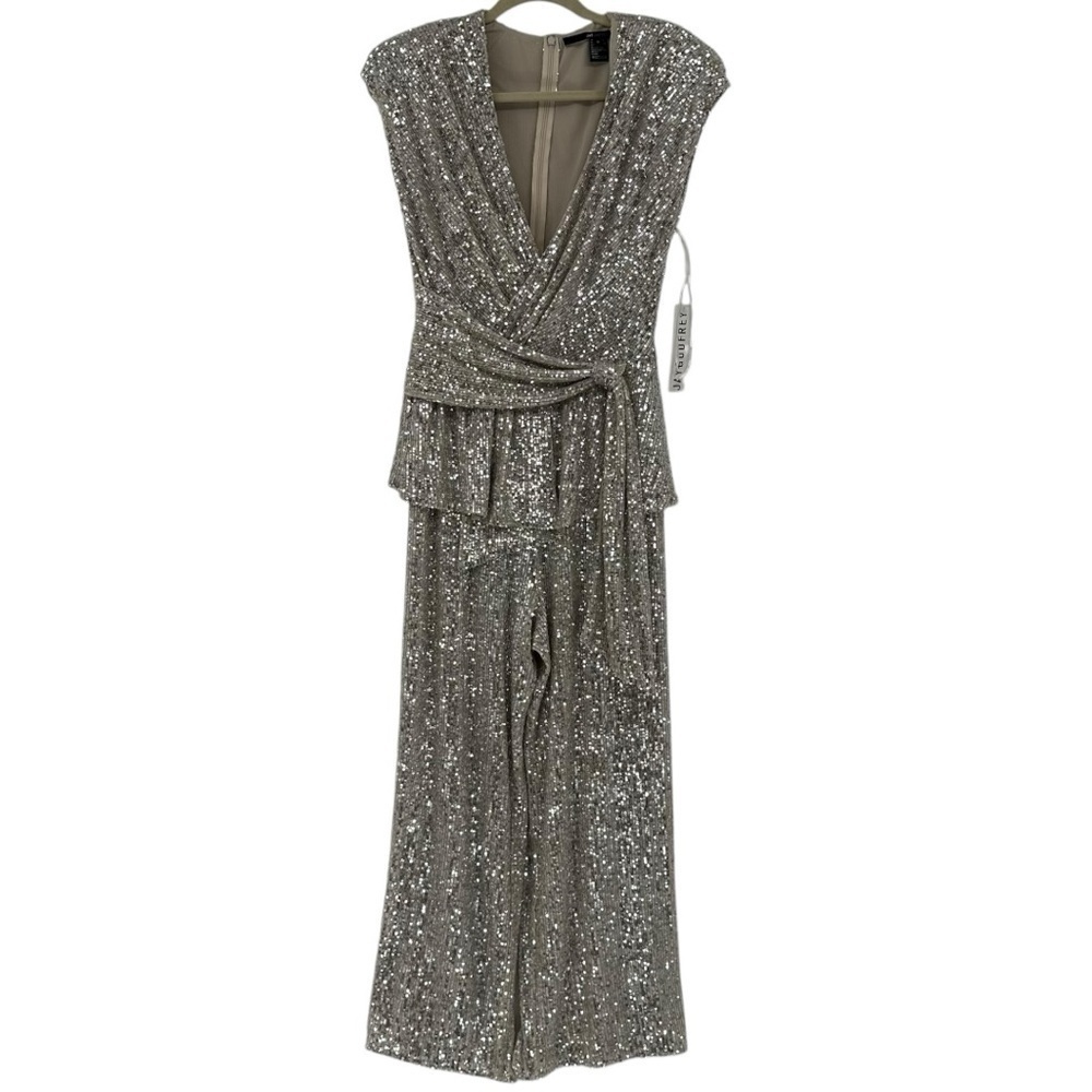 NEW Jay Godfrey Susie Sequin Jumpsuit size‎ 6 Silver
